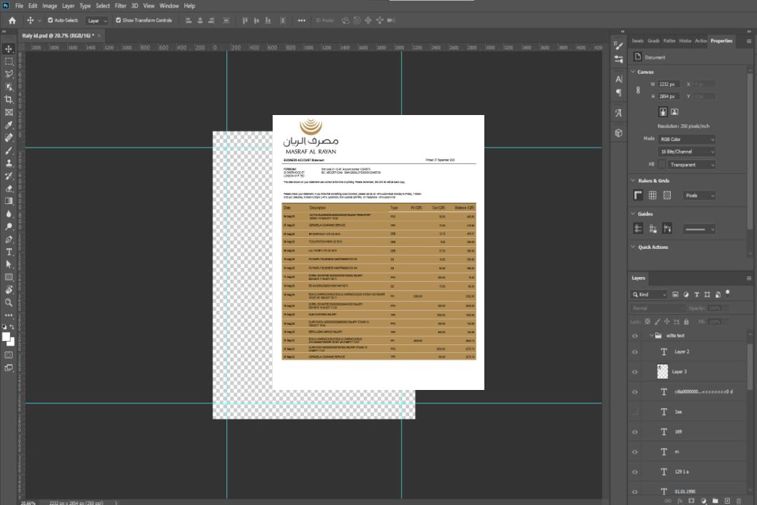 Modèle Word et PDF de relevé de compte courant de la société Masraf Al Rayan Bank template